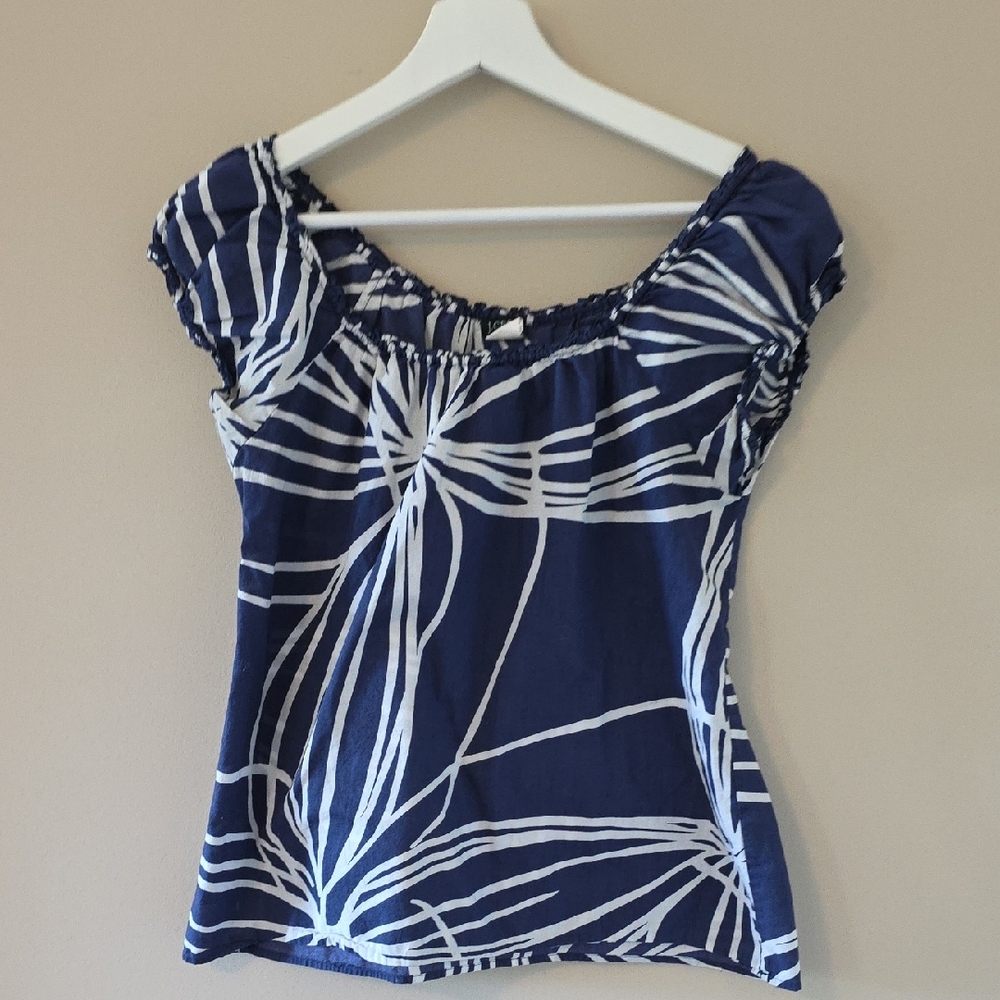 J. Crew Blue and White Short Sleeve Top